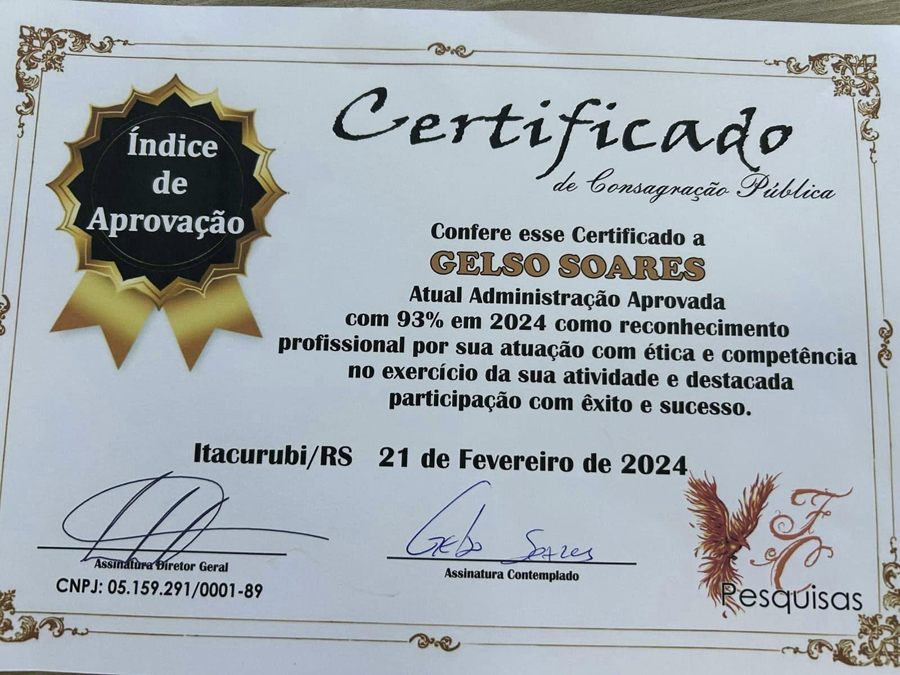 Aprovação histórica: 93%. Gelso Soares: Itacurubi avançou em todas as áreas